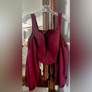 Burgundy corset top with sleeves